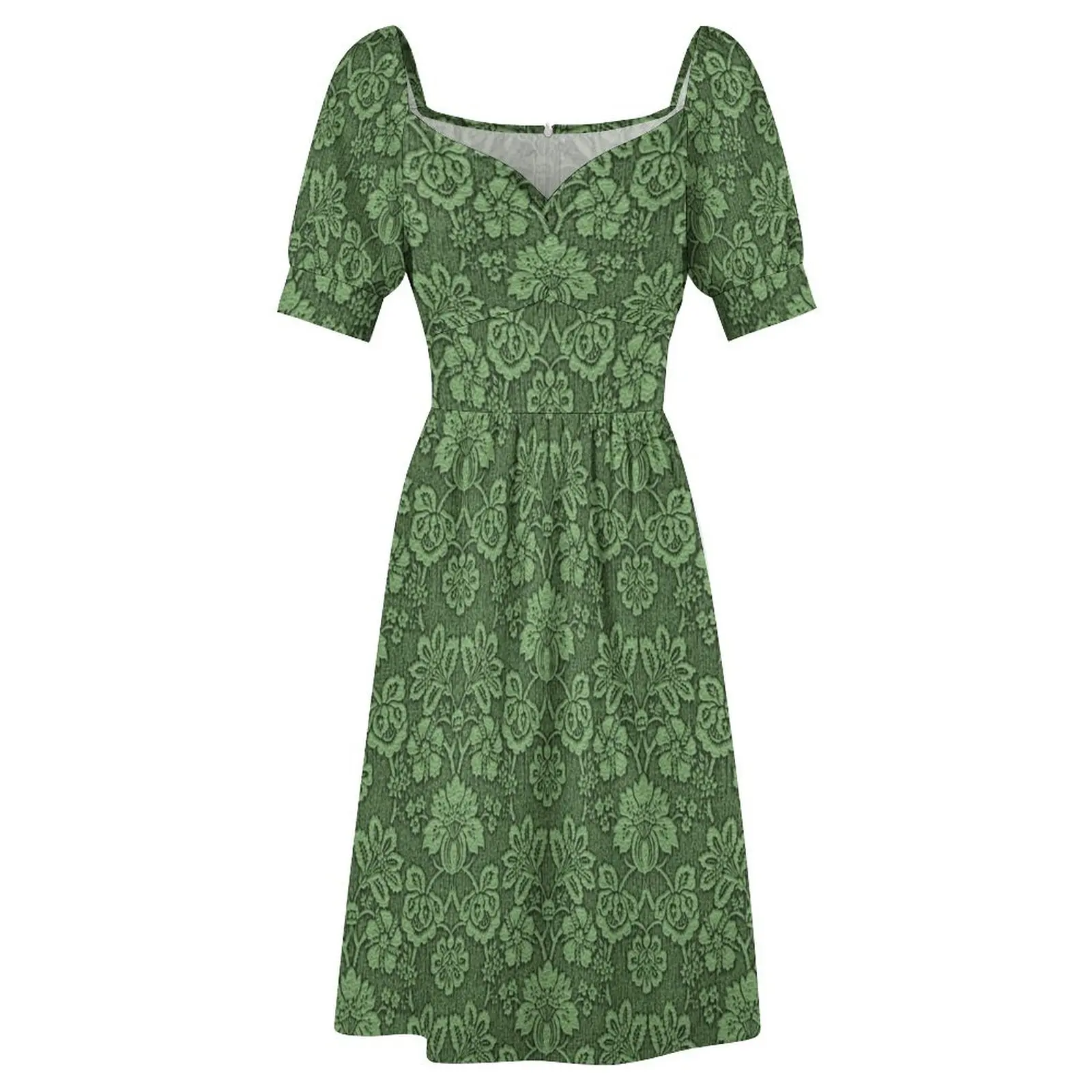 GREEN DAMASK Pop Art Kurzarmkleid, elegante und hübsche Damenkleider, Ballkleid