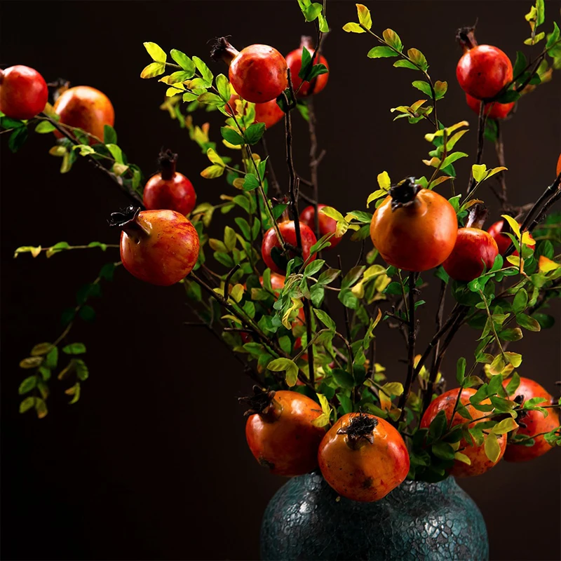 

Artificial Pomegranate Flower Branch, Fake Plant for Home, Living Room, Garden, Christmas Decoration, Red Berry, 1Pc