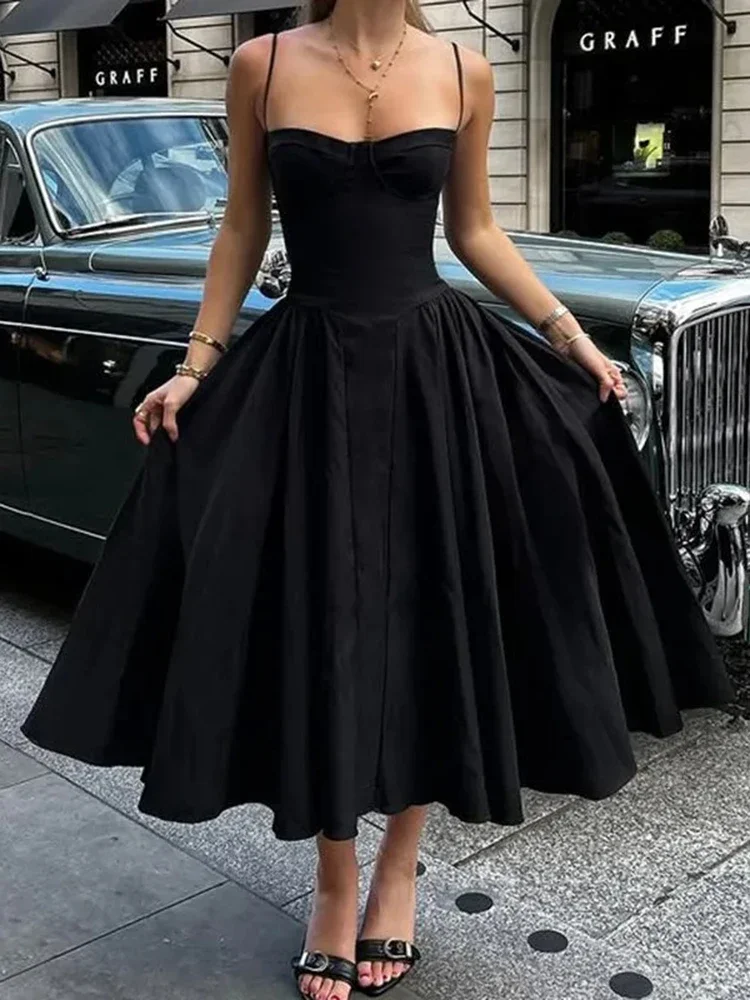 Elegant สปาเก็ตตี้ชุดผู้หญิง Retro Retro Party Slim สายชุดฤดูร้อนใหม่ปิดไหล่ Lady Vestidos