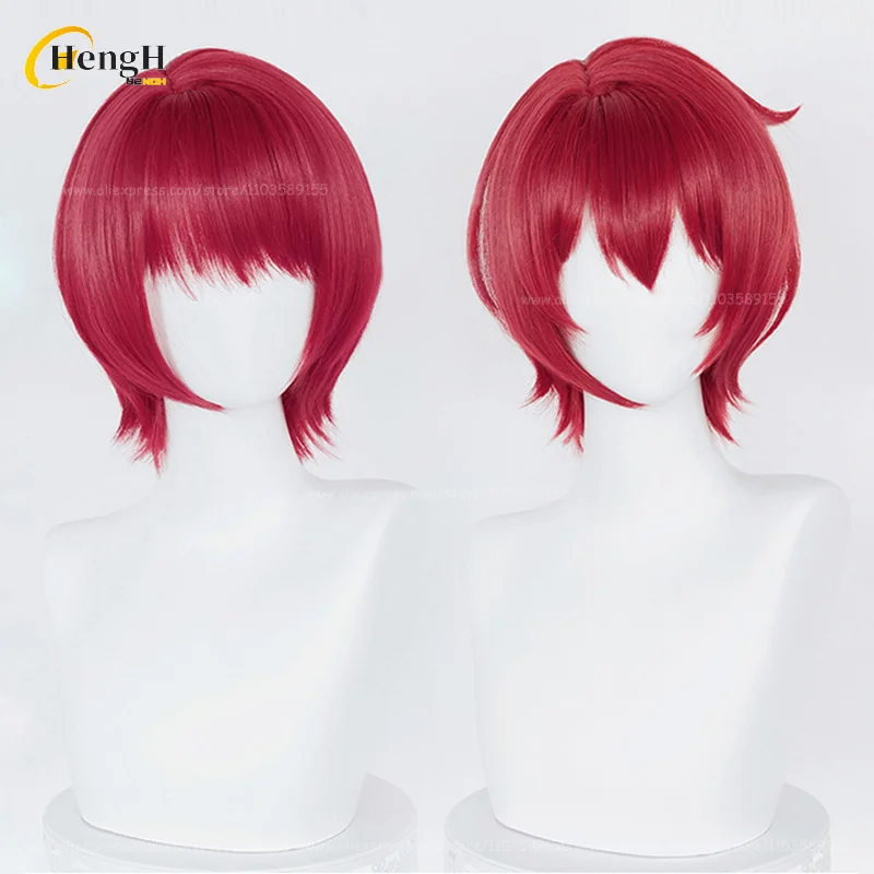 In Stock Synthetic Anime Suou Tsukasa Cosplay Wig Unisex Short 30cm Wine Red Wig Heat Resistant Hair Halloween Wigs + A Wig Cap