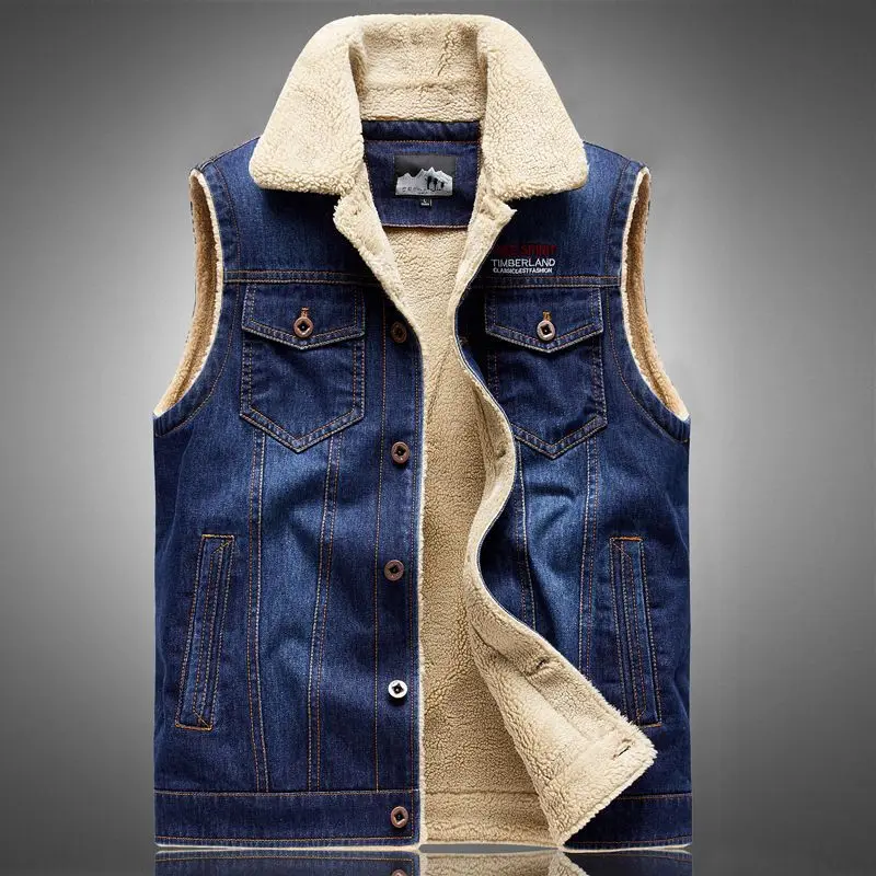 جديد أزياء الرجال متعددة جيوب الدنيم الصدريات رجل الشتاء الصوف الدافئة أكمام جاكيتات سترات جودة الذكور جينز قطني سترات 4