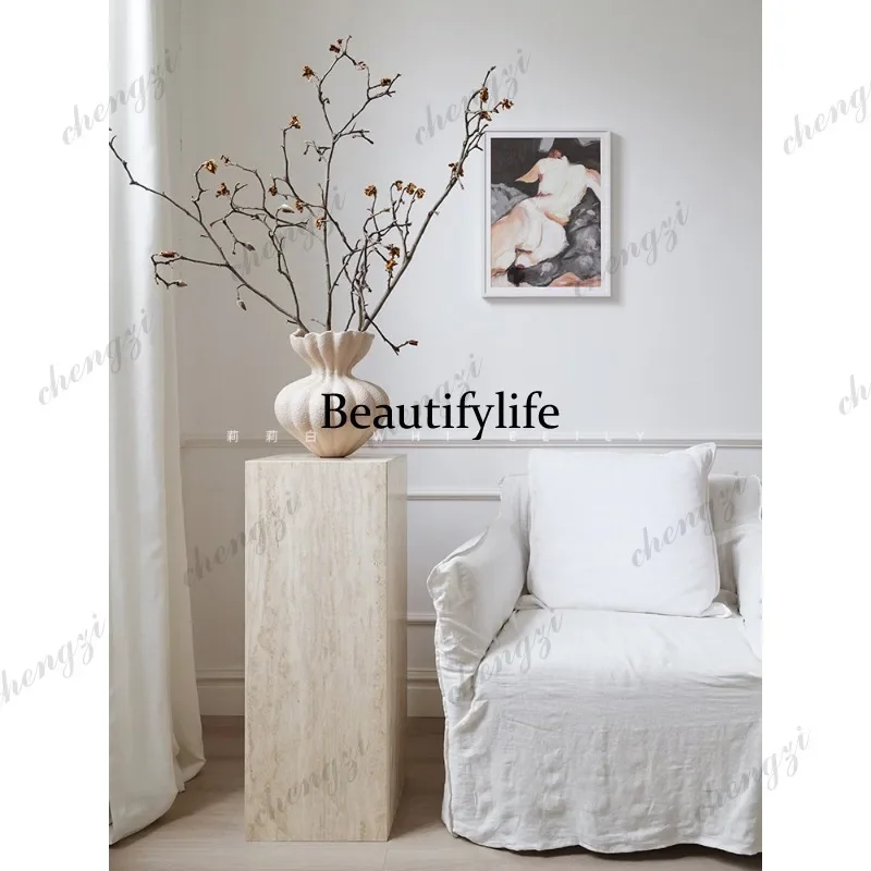 03 medieval travertine pillar marble base sculpture ornament table floor entrance decoration booth island platform