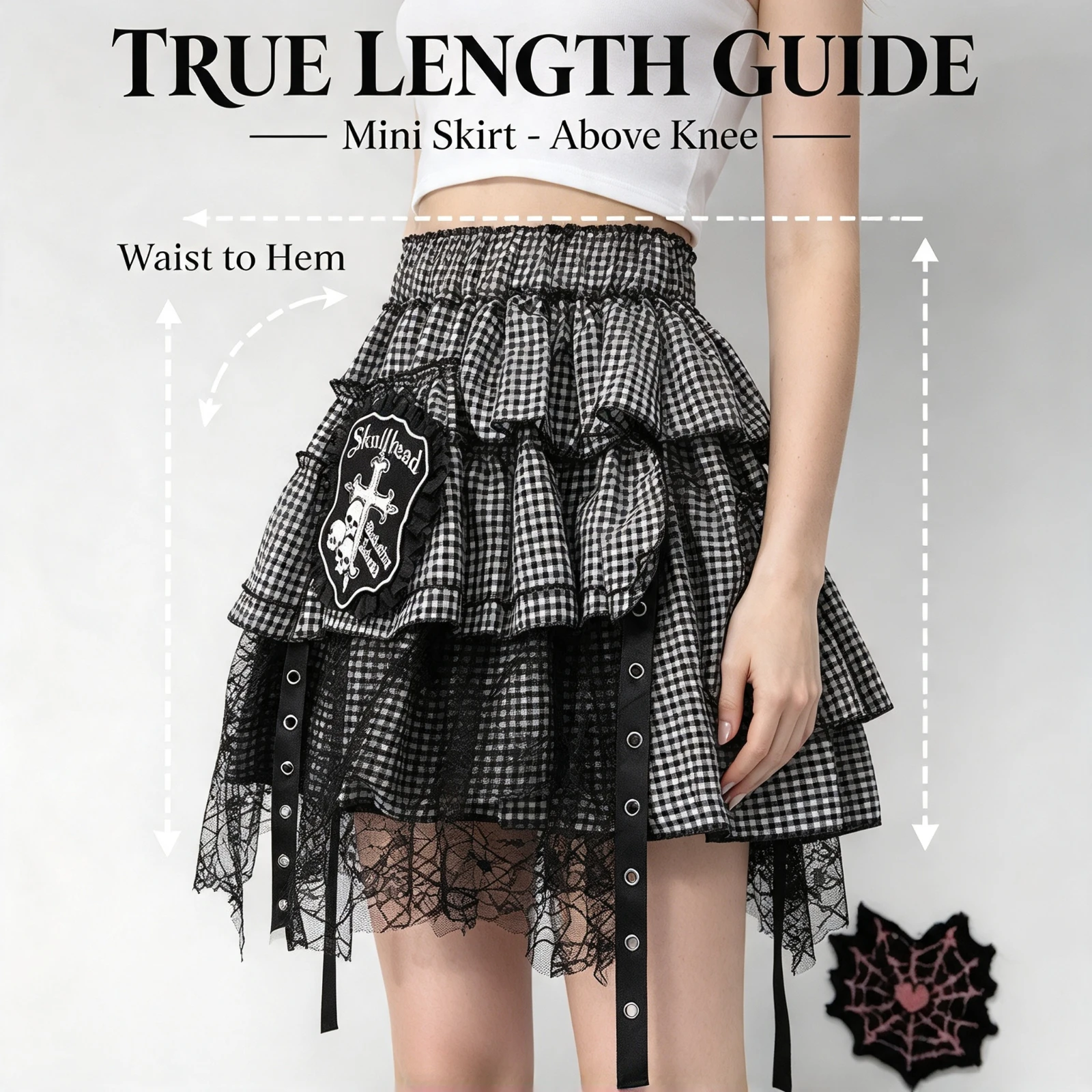 Black White Plaid Gothic Punk, Skirt High Waist Tiered Ruffle, Lace Y2K Harajuku A Line, Mini Skirts Women Fashion Subculture