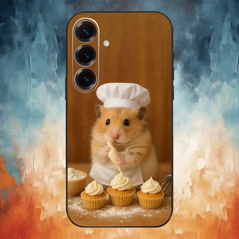 Niedliche tierische flauschige Hamster-Handyhülle für Samsung Galaxy A20,21s,22,31,32,52,53,72,73,80,91 weiche schwarze Hülle