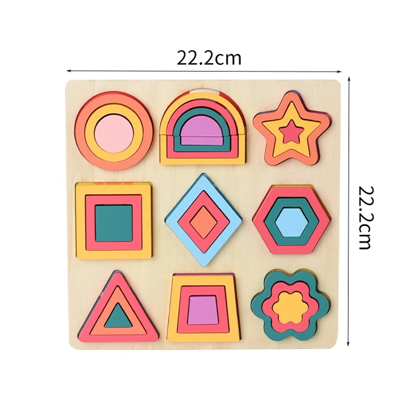 Baby Geometric Flower Shape Montessori Toy Creative Wooden 3D Jigsaw Puzzle Color Matching DIY Kids Early Educational Toys Gifts