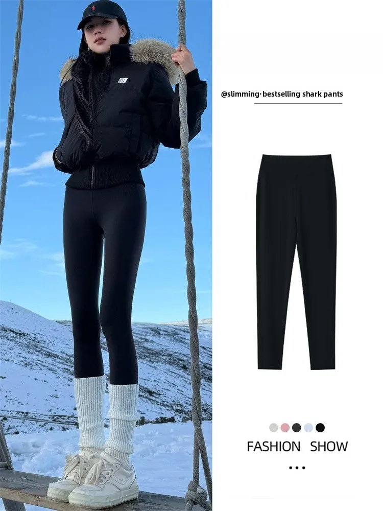 

High-Waist Fce Lined Yoga Pants Women's Tight Fit Warm Base Layer ark Skin Pants Autumn Winter New Sle GP Slimming