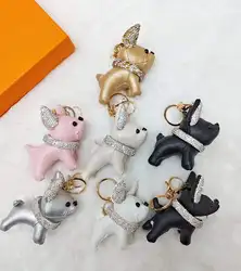 Lovely Dog Buddy Key Chain Bag Charm Decoration Ornament Rhinestone Crystal Ear & Neck 6 Colors