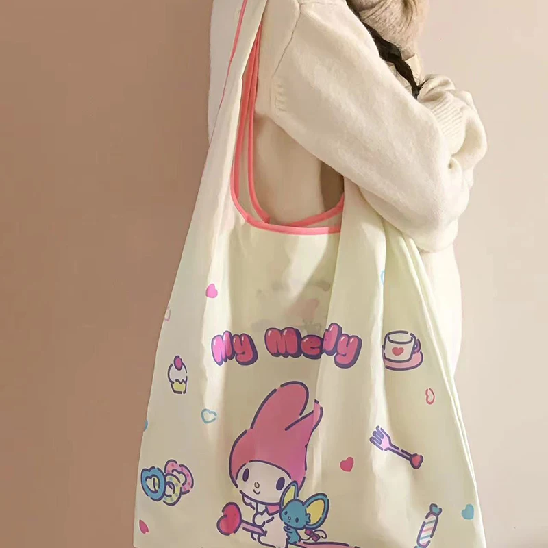 Cute Sanrio Folding Eco Shopping Bag Hello Kittys Accessories Kawaii Cartoon Anime Portable Storage Bag Large Toys for Girl Gift