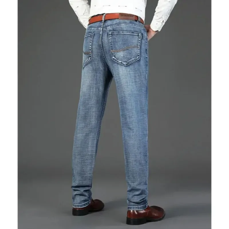 Pantalones vaqueros cálidos de lana para hombre, pantalones largos de negocios de calidad, pantalones vaqueros clásicos Retro, pantalones vaqueros delgados elásticos casuales, moda de otoño e invierno