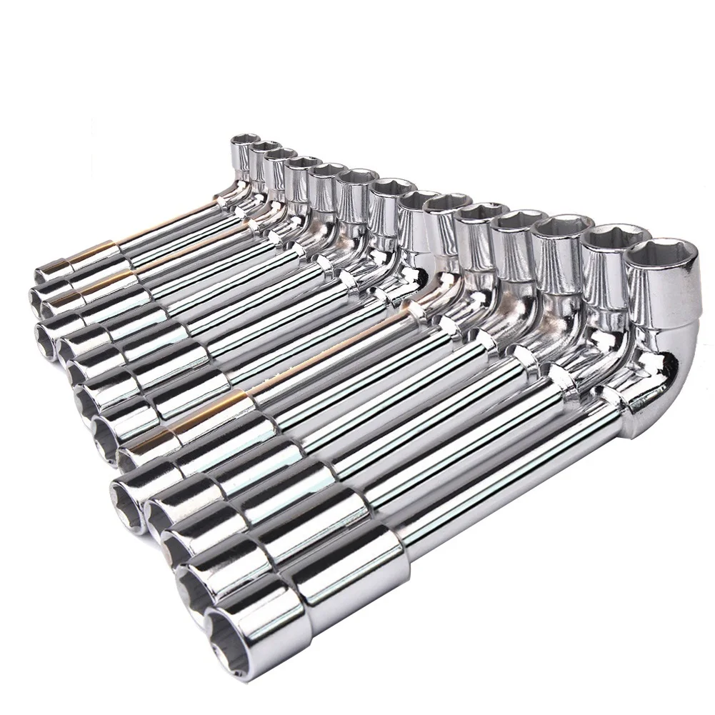 Hexagonal Double-head Pipe Socket Wrench L-shaped Wrench Socket Repair Non-Slip Silver Socket Wrench Woodworking