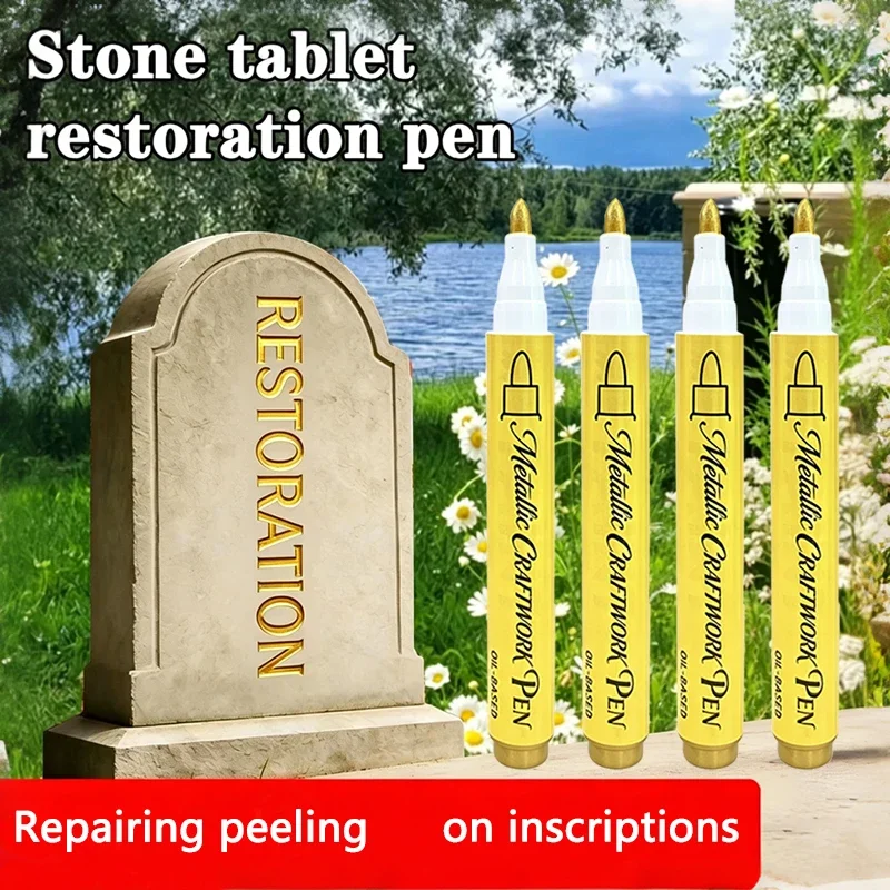 6pcs Golden Marking Pen Tombstone Stone Monument Restoration for Metal Scratch Repair, for Cabinet, Door, Musical Card, Poster