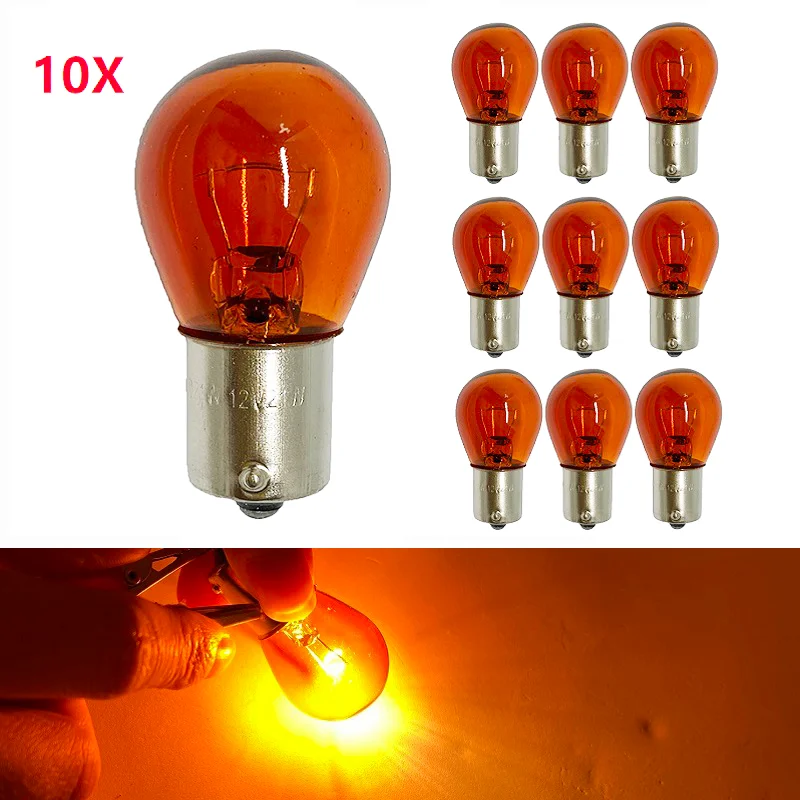 

10pcs S25 BAU15S Amber PY21W Car Tail Lights 1157 BAY15D 21/5W Car Reverse Backup Signal Stop Brake Light Bulb 1156 P21W DC 12V