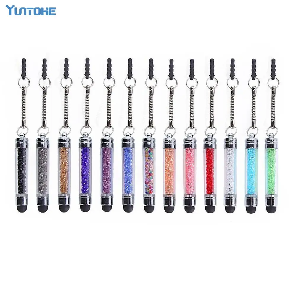 Wholesale 1000Pcs/lot High-texture Mini Crystal Stylus Pen Capacitive Screen Touch Pens For iPhone + Dust Plug very Portable