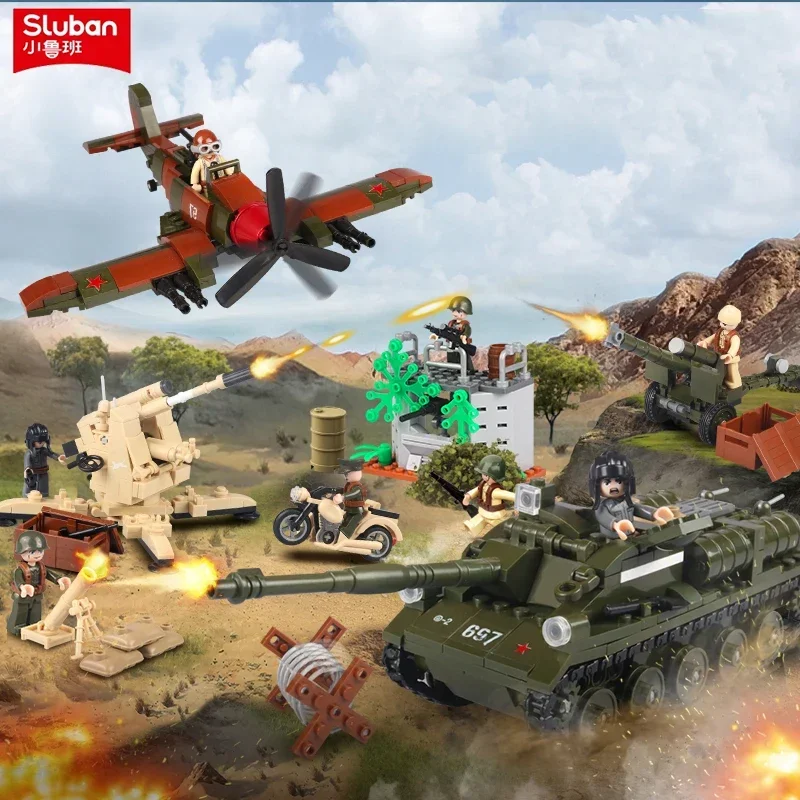 

998PCS Kursk Battle Scene Building Blocks WW2 Classic Tank Aircraft Mortar Model Bricks With Mini Figures Dolls Kids Toys Gifts