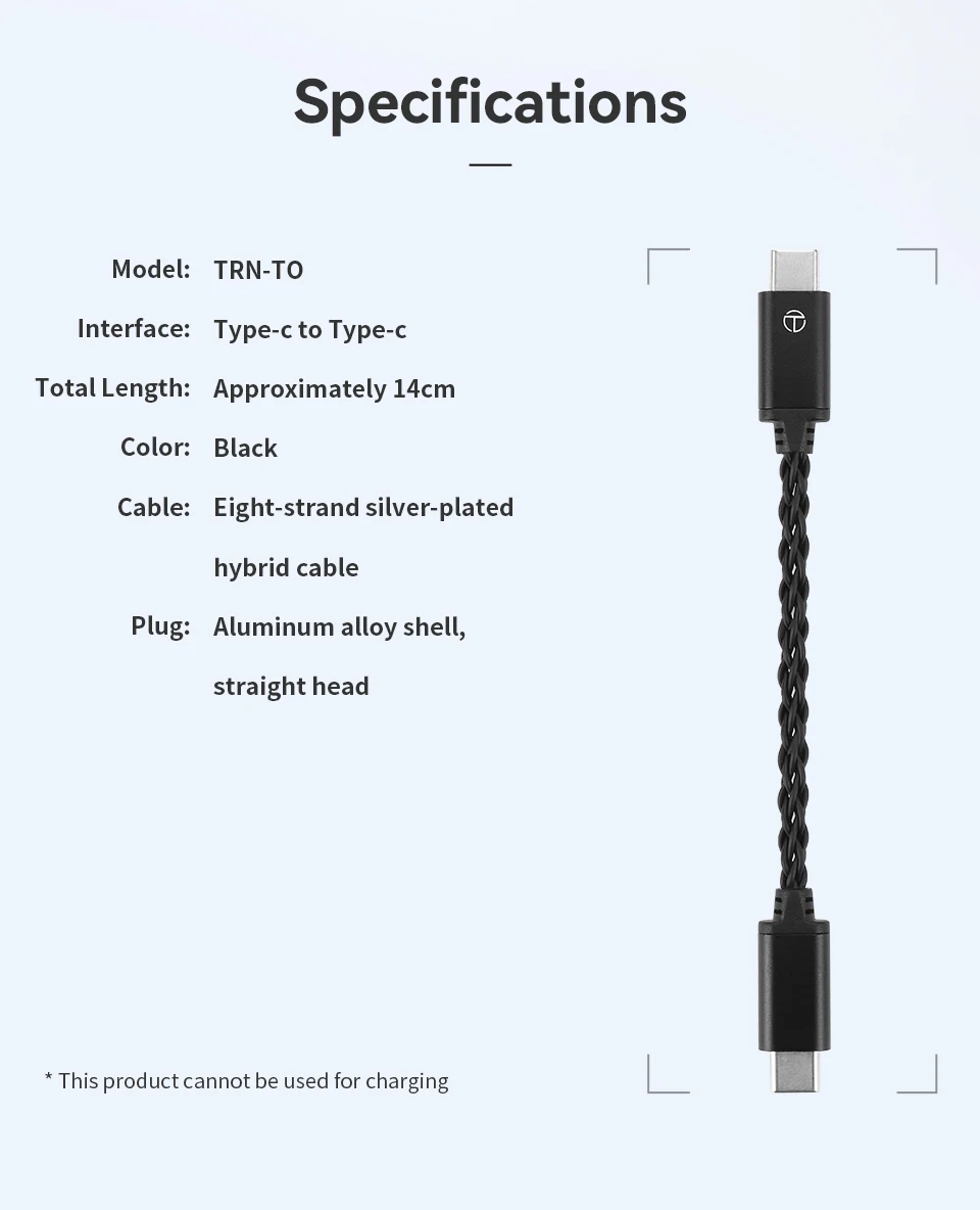 TRN Zu Konvertierung Linie Typ-C DAC Amp Upgrade Kabel HiFi Adapter Kopfhörer Verstärker TypeC Zu TypeC Schwarz