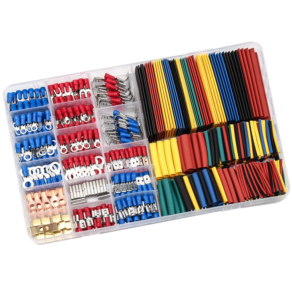 

350pcs Cold Pressed Terminal Connection Kit Heat Shrink Tubing Wire Connectors Storage Case Electrical Wiring Accessories