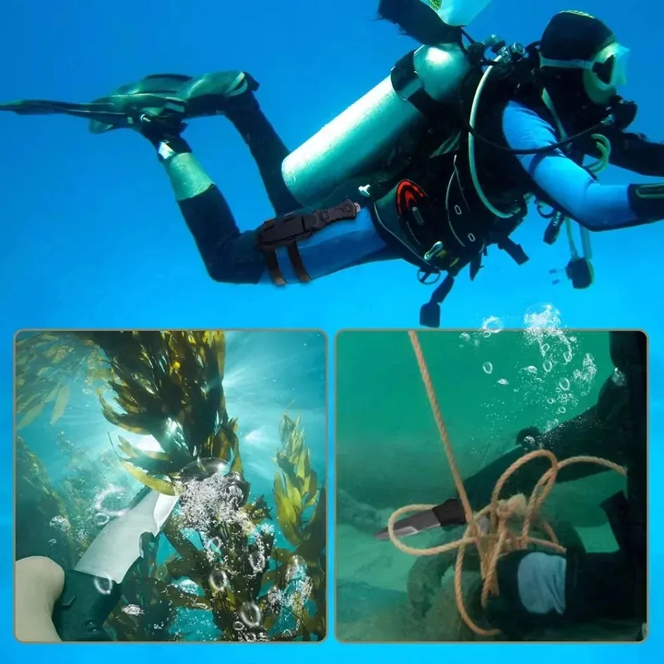 سكين إنقاذ المياه في الهواء الطلق، أداة غوص من الفولاذ المقاوم للصدأ مع قاطع حبل، سكين صيد الأسماك بالرمح للطوارئ والبحرية #5