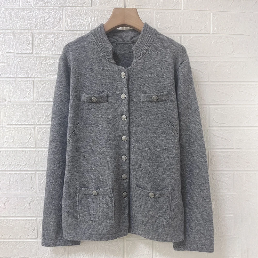 【Gift Free】2026 Women Jacquard Knit Cardigan V-Neck Long Sleeve Button Pocket Cozy Casual Lady Sweater Top