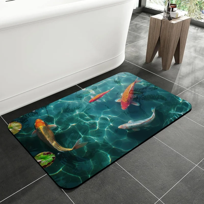 

Красочный коврик для ванной с принтом рыбок кои, нескользящий, впитывающий, быстросохнущий, моющийся напольный коврик для ванной комнаты, кухни, домашнего декора