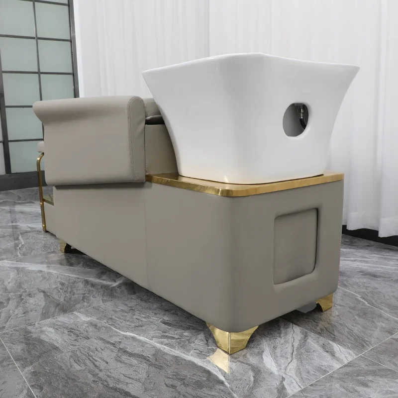 Hairdresser Shampoo Bed Factory Direct Shampoo Bed Hairdresser Hair Salon Special Ceramic Basin Semi-reclining Flush Bed