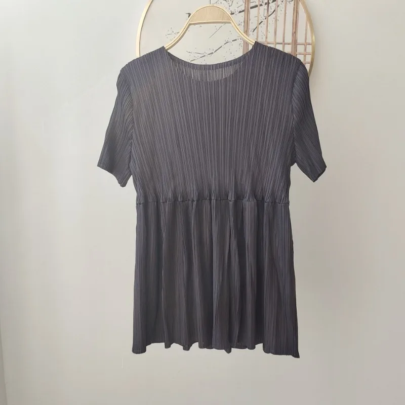 Miyake Sommer Plissee Frische Süße Casual Lose Spleißen Puppe Kleidung T-shirt Hemd Bequeme Casual Dünne Abschnitt Falten-Freies