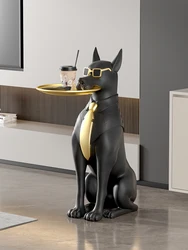 80CM Dog Statues Tray Storage Ornaments Nordic Home Decor Living Room Large Welcome Sculptures Floor Decor Creative Storage Rack