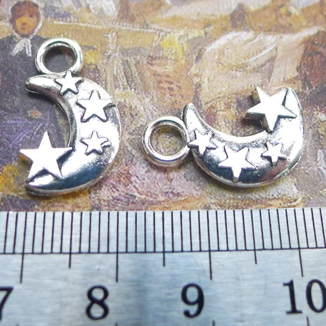 20pcs/lot 13*21mm Antique Silver Star Moon  Charms Pendant DIY Earring Jewelry Handmade Craft  Accessories