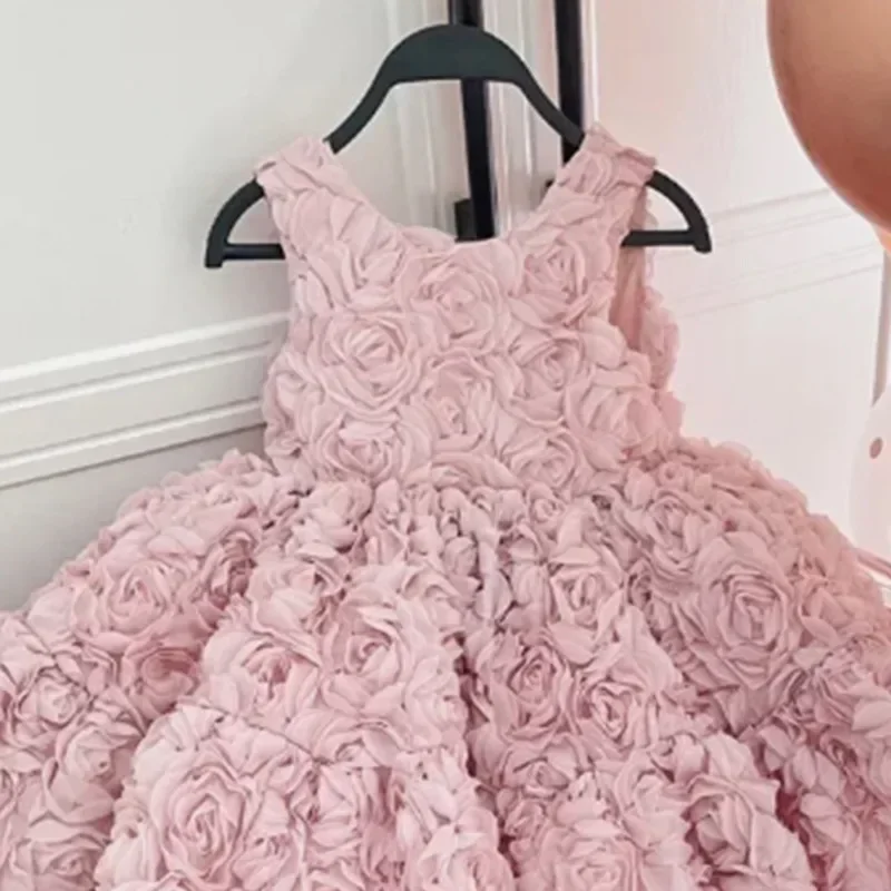 2024 Baby Dress for Eid 2023 Flower Girl Dresses for Weddings Kids Luxury Evening Fashion Pink Ceremony Clothing Infant Children