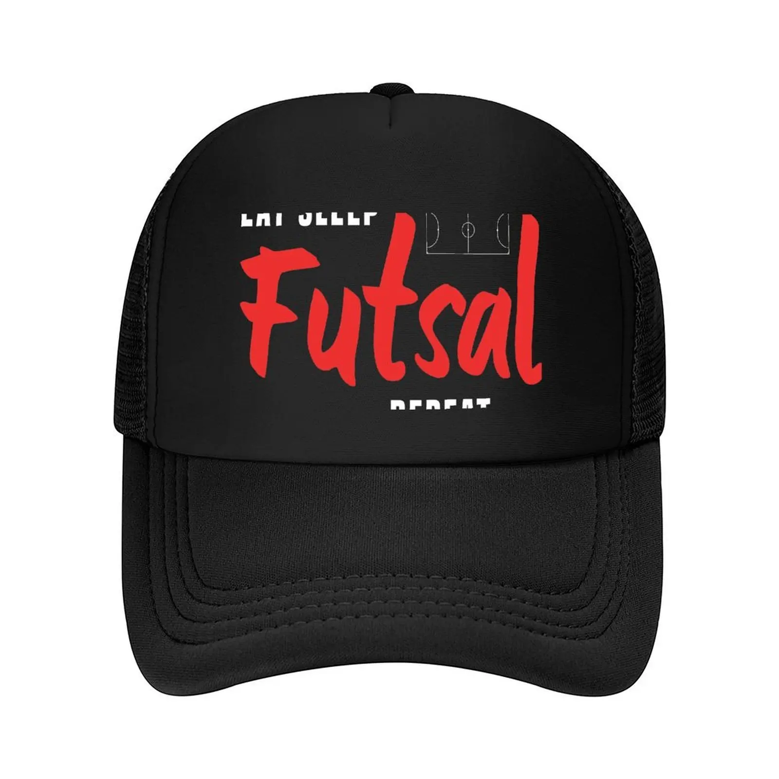 

futsal soccer, eat sleep futsal repeat Baseball Cap black Military Cap Man Kids Hat Ball Cap Women's Hats Men's