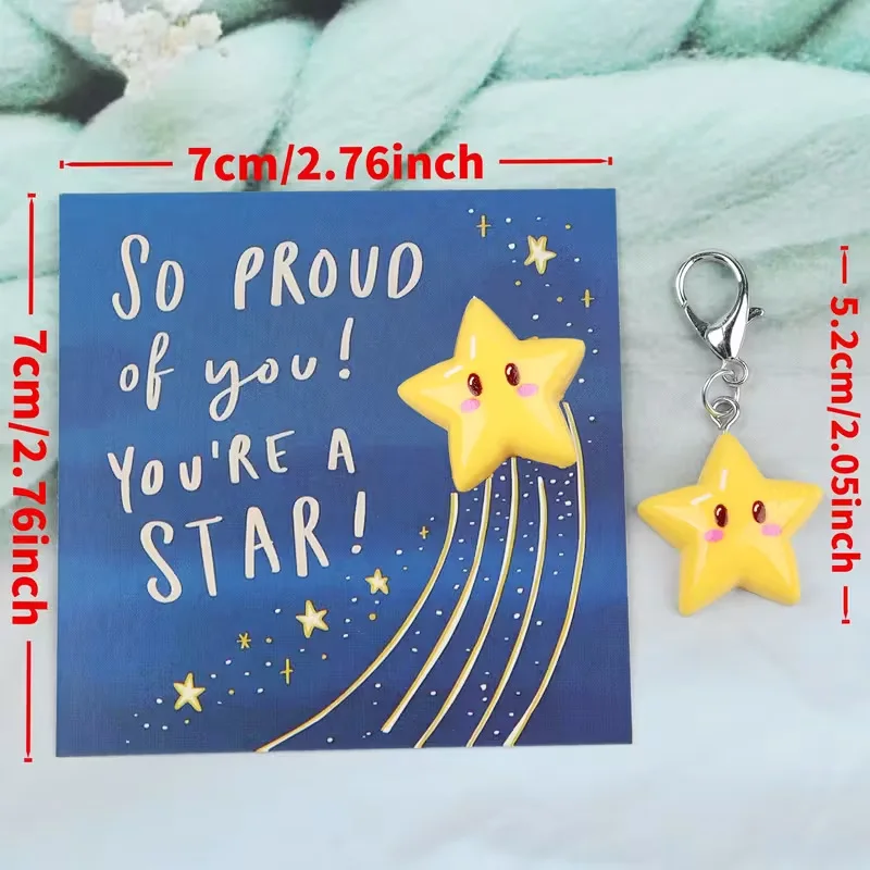 1/4/8Pcs Plastic Cartoon Cute Resin Yellow Smiling Star Keychain Inspiring Words Bag Charm Car Keychain For Student Gifts