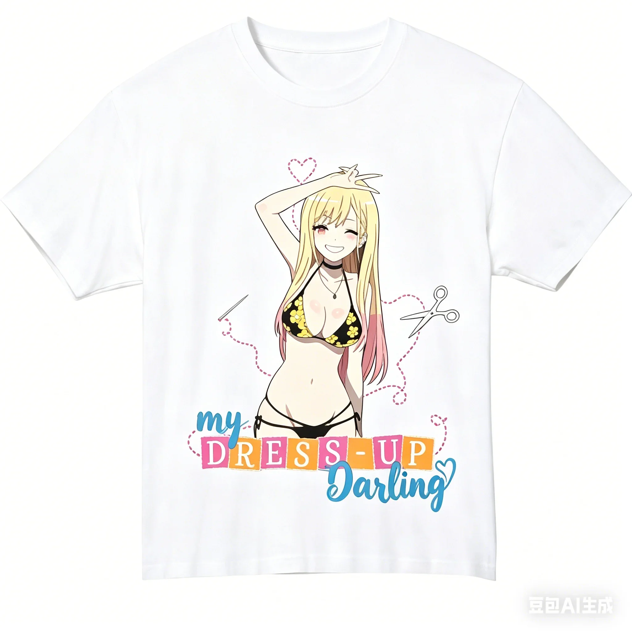 Summer My Dress Up Darling Single White T-shirt Marin Kitagawa Bikini Waifu Anime Oversized Cotton Tee for Otaku Fans