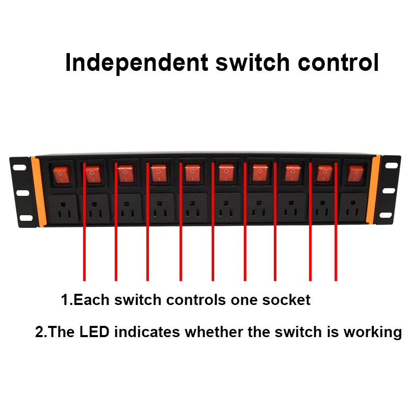 10 unit PDU Power Strip Network Cabinet US Sockets Outlet Independent switch control 16A aluminium alloy Sockets