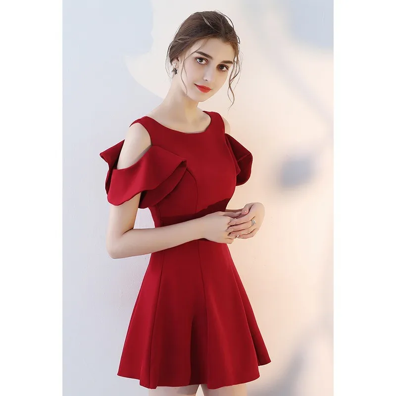 Abendkleid Brautjungfer Wein rot kurzes Verlobung kleid aushöhlen Rüschen a-line Party kleid vestidos para eventos especiales