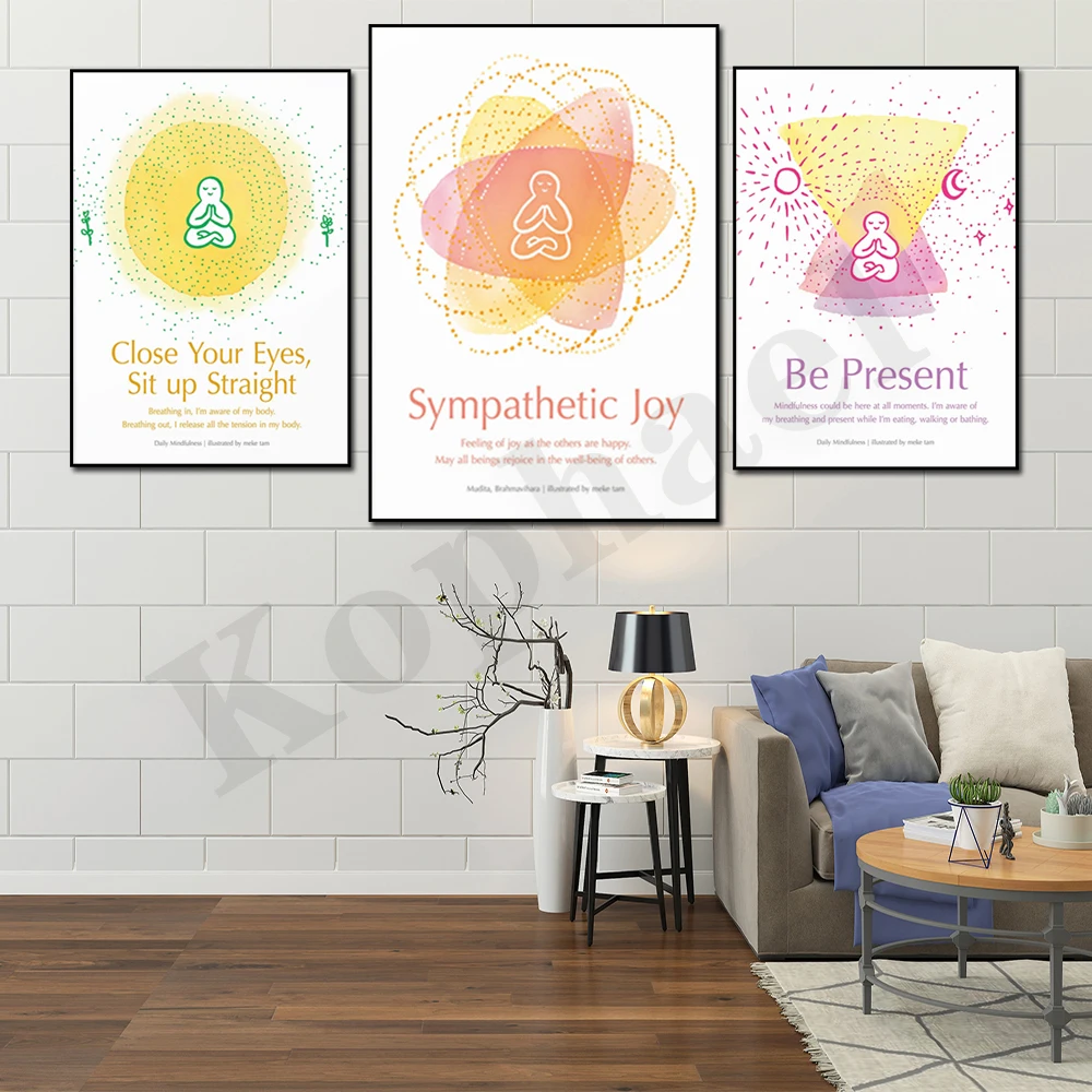 Citations d'amour. Joie compatissante. Fermez les yeux. Respirez. Tous les moments se détendre. FTP. Méditation. Affiche de décoration murale, poster