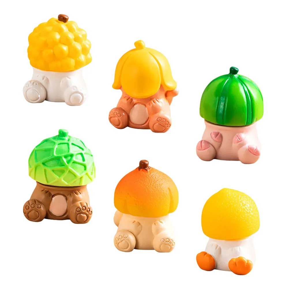 

6pcs Fruit Hat Ornaments Adorable Animals Mini Figurines Resin Craft Desk Decor Tiny Animal Shaped Cake Toppers Durable Finish
