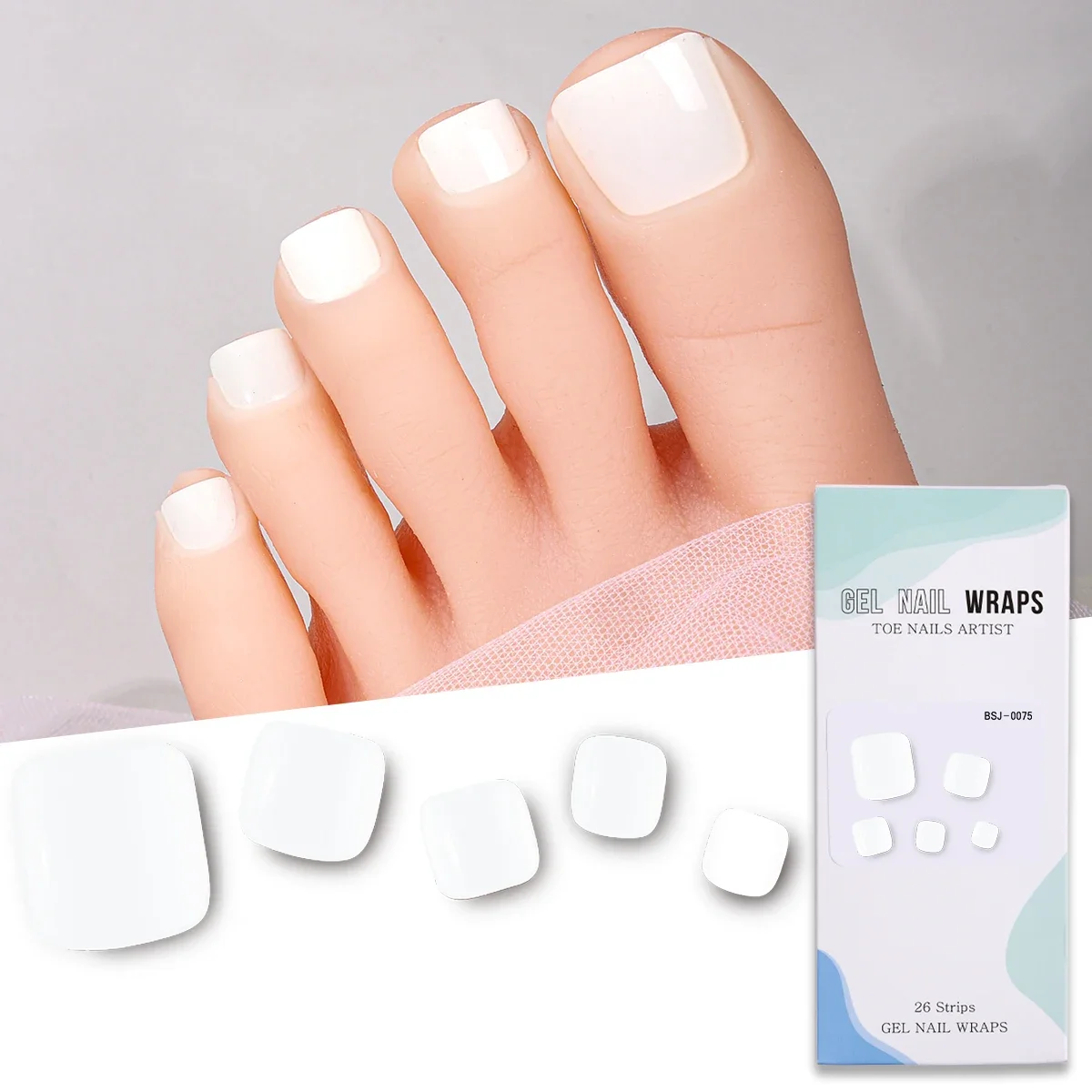 26Tips Solid Color Toe Gel Nail Stickers White Red Black Self Adhesive Full Cover Foot Fake Nail Manicure Nail Gel UV Stickers