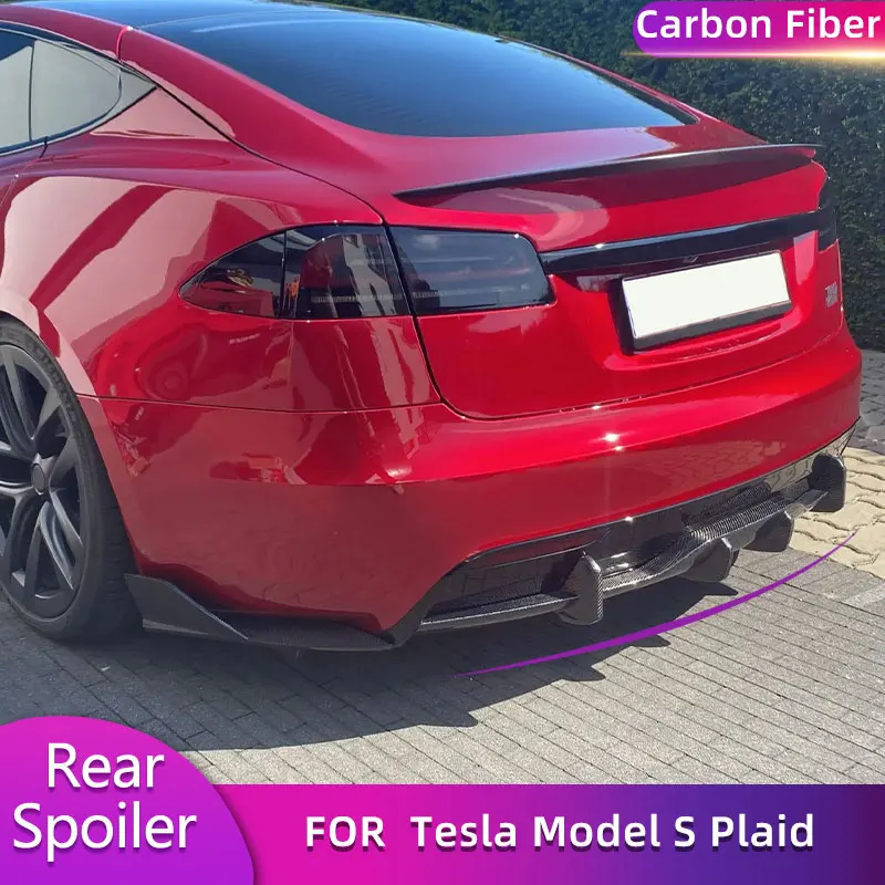 Carbon Fiber Rear Bumper Diffuser Lip Spoiler for Tesla Model S Plaid 4-Door 2021-2023 Car Rear Diffuser Apron Lip Guard Bodykit