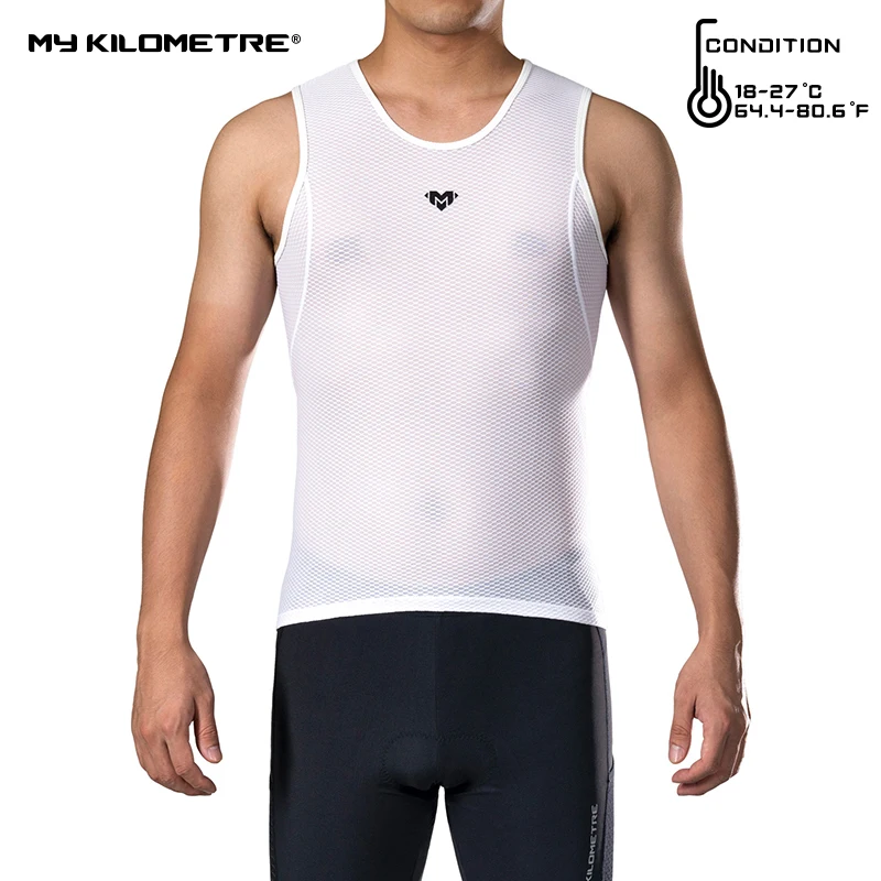 MY KILOMETRE Mens Cycling Base Layer Bike Top Quick Dry Sport Undershirt Sleeveless White Cycling Underwear Vest Bicycle Jersey