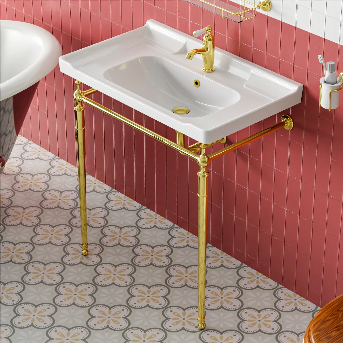 

Copper bracket washbasin Gold floor-to-ceiling washbasin