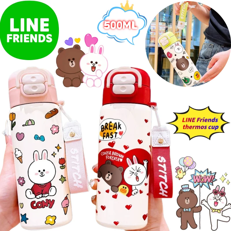 

New line friends Brown Cony Sally insulated cup creative high-value cartoon print large-capacity portable student dual-drink cup