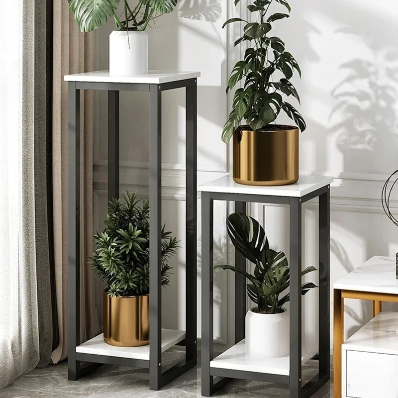 & Simple Double-layer Iron Plant Shelves Elegant Balcony Floor Flower Pot Rack Outdoor Indoor Living Room Art Decoration