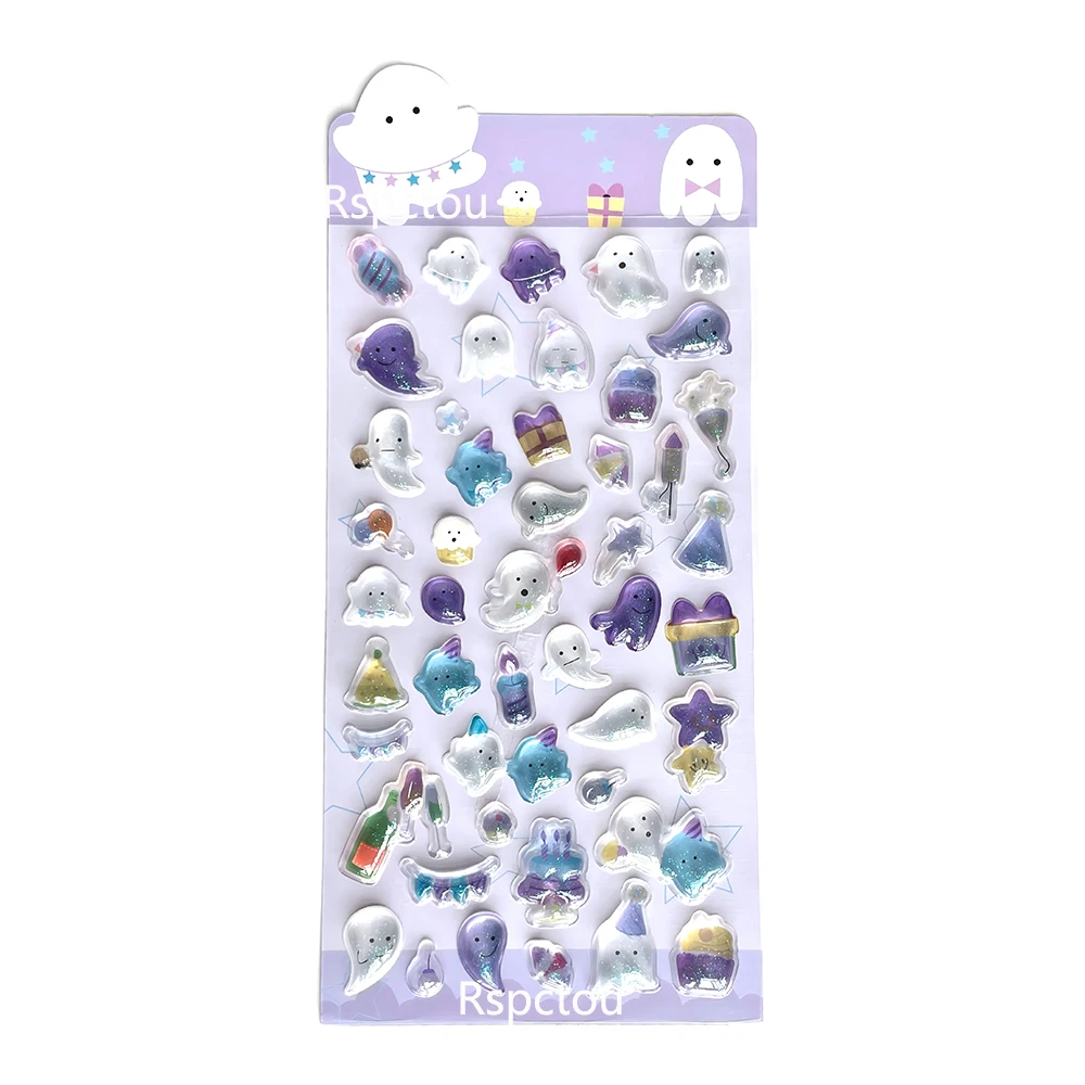 6 個かわいい漫画 3D エンボスダイヤモンドステッカーかわいいゴーストペンギンデカール DIY 電話ケーススクラップブッキング装飾レリーフステッカー