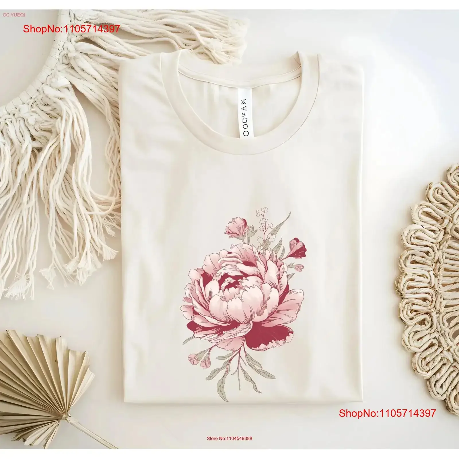 Peony Lover Floral T Shirt Cherry Glaze Color Boho Trendy Flower Jersey for Plant Lady Mom Gardener vintage Washed Versatile