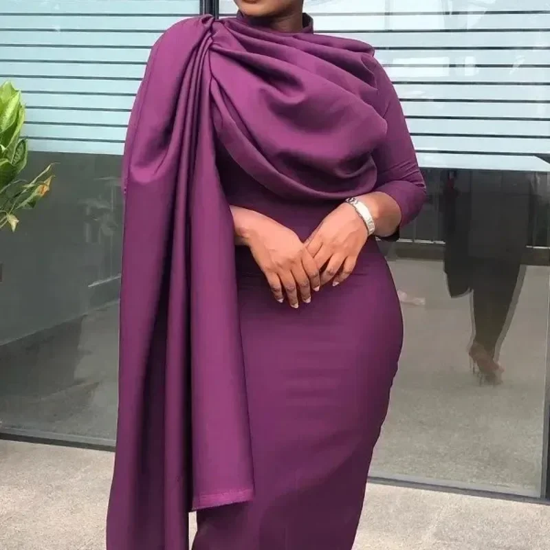 Vestidos africanos personalizados para mujer, novedad de primavera 20220, vestido africano de manga larga de Color sólido por debajo de la rodilla, vestido ajustado Dashiki África C