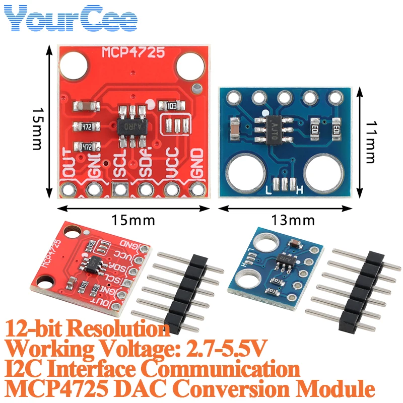 10pcs/1pc MCP4725 DAC Conversion Module I2C Interface 12-bit Resolution Digital-to-Analog D/A Converter Board 2.7-5.5V