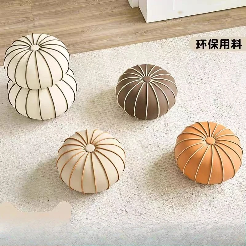Light luxury leather stool shoe change household pumpkin small stool advanced feeling living room sofa stool, coffee table stool