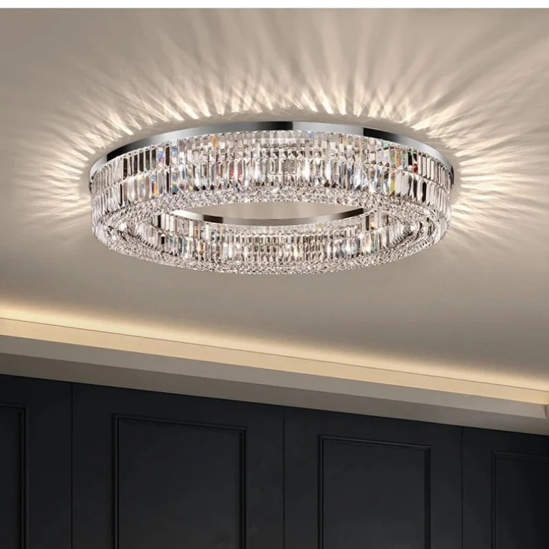 Modern Living Room Chandeliers Round/Square/Rectangle Chrome Hanging Light Fixtures Crystal Ceiling Chandelier For Bedroom Decor