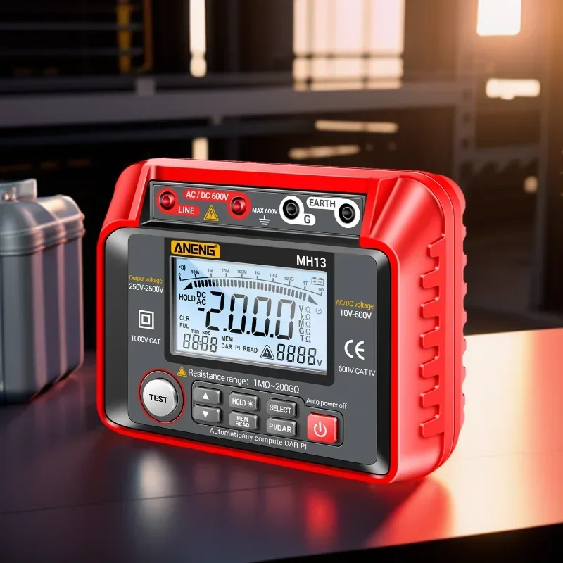ANENG MH12/MH13 Digital Megohmmeter Meters Polarization Index PI Test Auto & Manual Range Backlight Meters Ohm Meter Tools