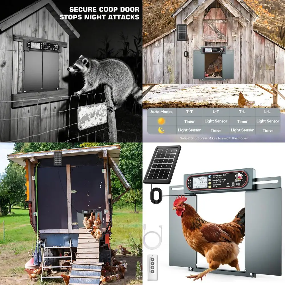 

Dual-Opening Chicken Coop Door: Solar-Powered, Remote & Manual Control, Predator-Proof, USB Backup for Poultry
