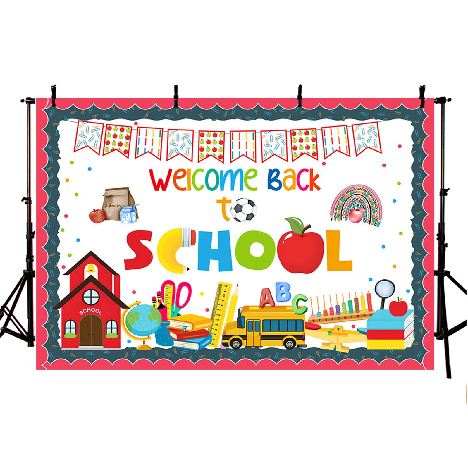 AIBIIN Back to School Backdrop Bus ABC Pencil Good Good Study Party Decor Child First Day of Kindergarten Photography Background